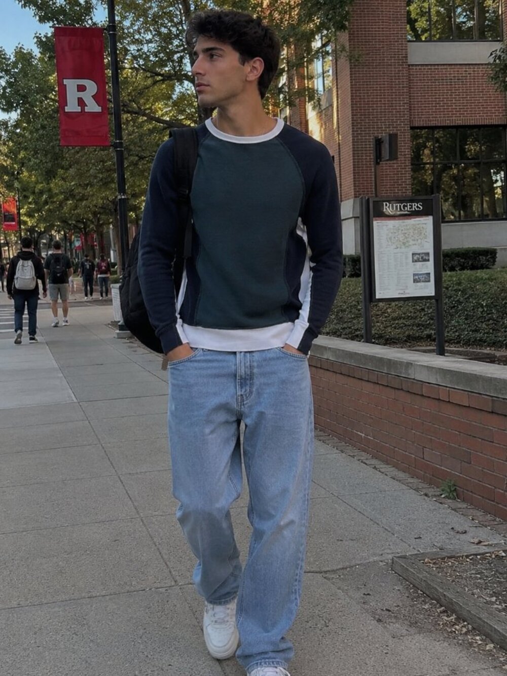 Rag & Bone Crew Neck Sweater Raglan Colorblock Men’s SZ S Dopamine